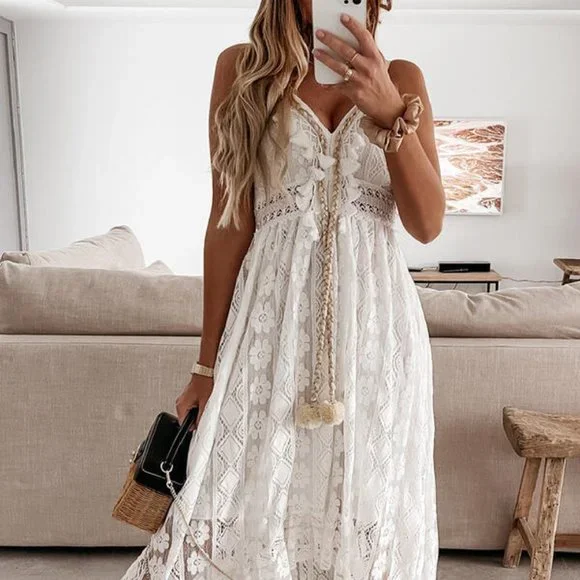 New White Lace Sundress Beach Festival Dress - Picture 2 of 9